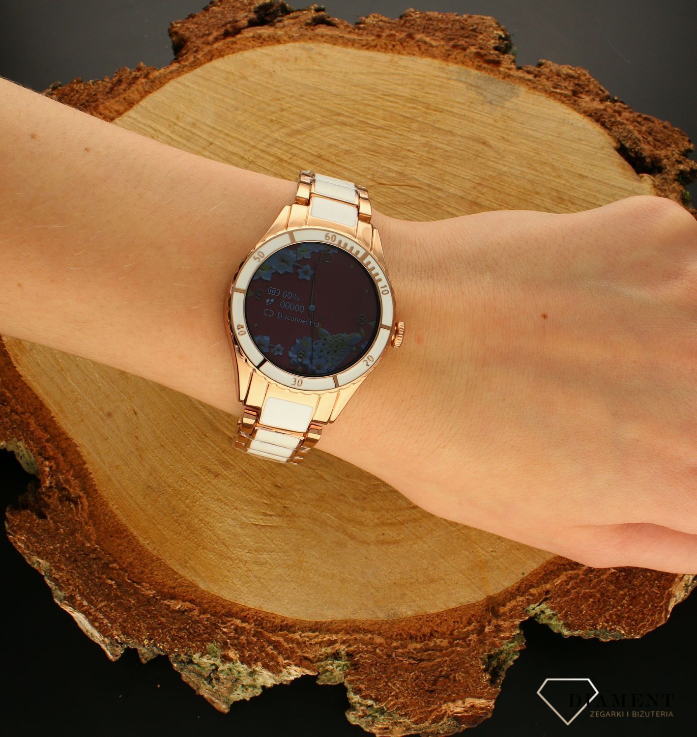 Smartwatch damski Rubicon Różowe złoto z białymi dodatkami RNCE82 Biały (1).jpg